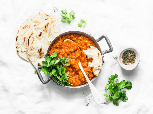 Dhal makhani with paratha flatbread